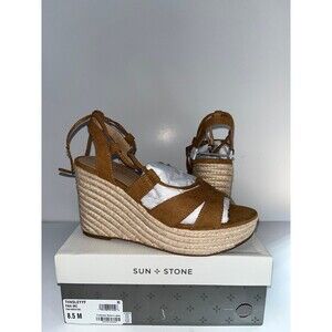 Sun + Stone Women's TIINSLEYY Tan Ankle Strap Strappy Wedge Sandals Size 8.5M